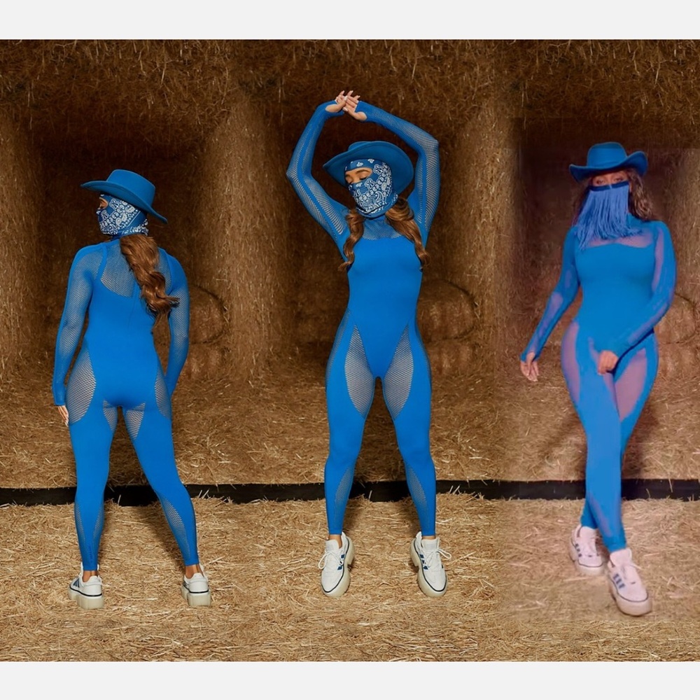 ADIDAS X Ivy Park Rodeo Park MESH Catsuit IN glory blue New with Tags!